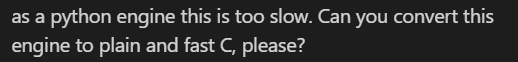 C port prompt Screenshot of the prompt to port the engine to C