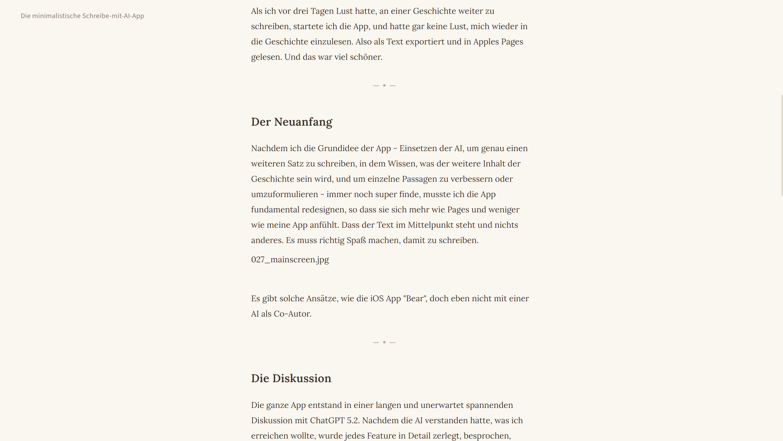 Screenshot der Schreib-App