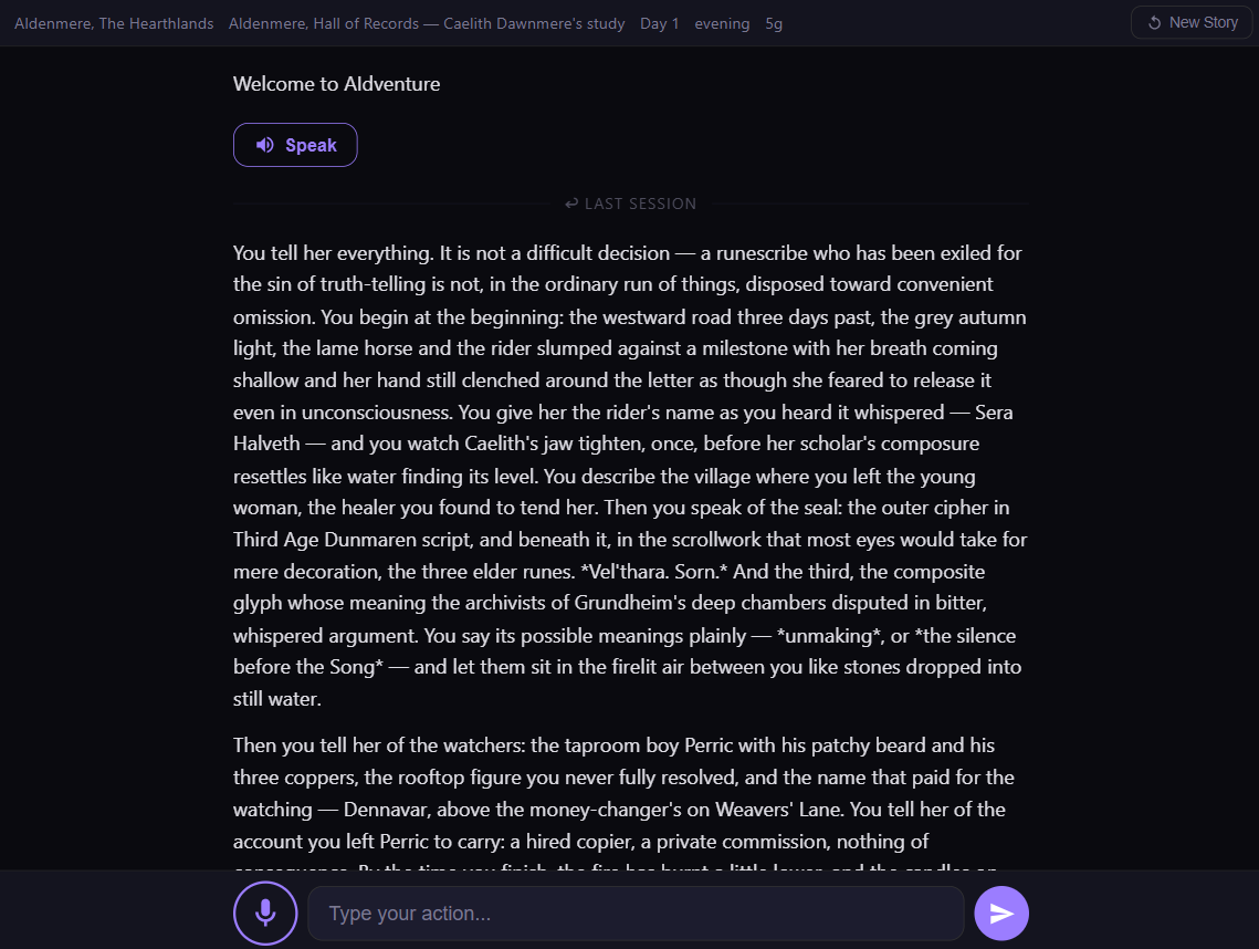 Screenshot AIdventure Screenshot des interaktiven Story-Experiments