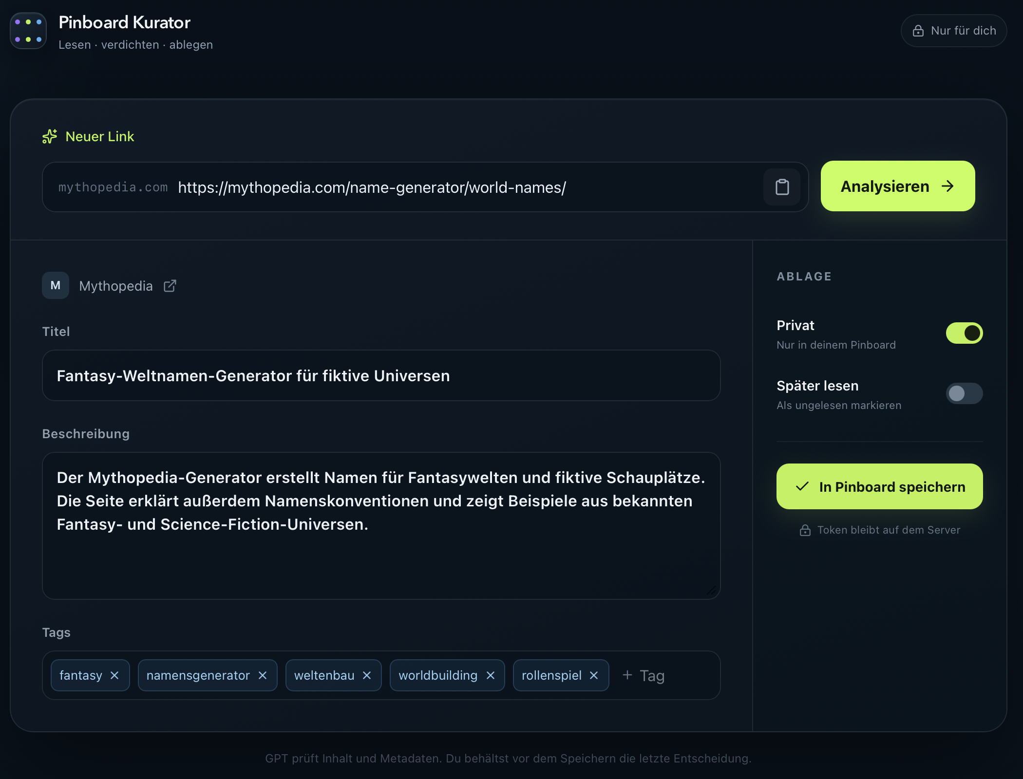 Screenshot - Pinboard Curator