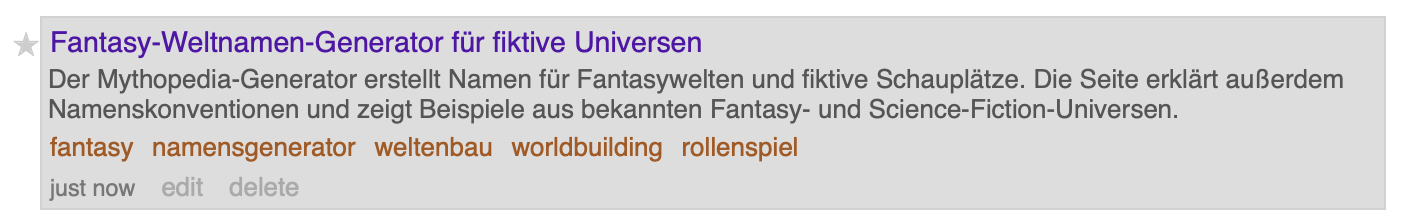 Screenshot - das Ergebnis in pinboard.in