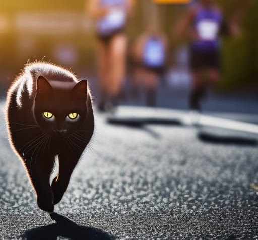 Black cat, super hero, decides to participate in the prestigious New York Marathon. Hundreds and hundreds of human beings gather, compete. With only two legs. How could they stand a chance against black cat.

Remember: two legs slow, four legs fast.

And: no super hero: slow. Super hero: fast.